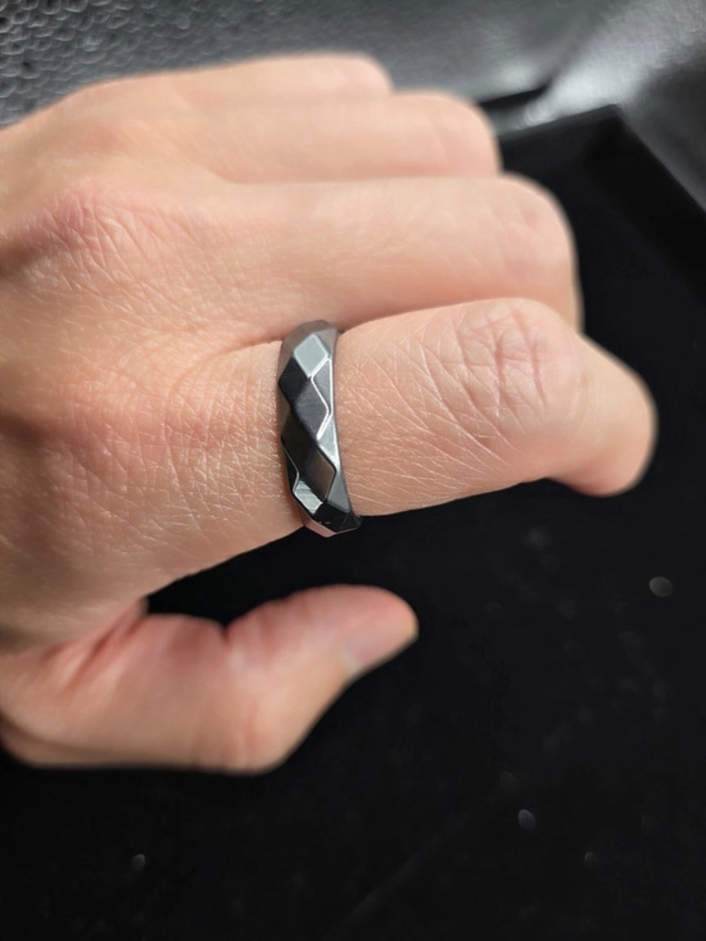 Hematite Geometric Ring Size 9.5